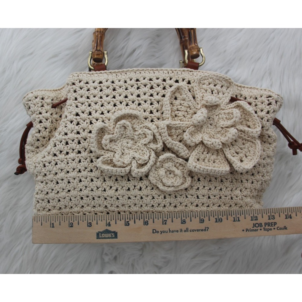 PATRICIA NASH Cantinella Crochet Bamboo Handle Satchel Bag Purse Grannycore - Picture 5 of 12